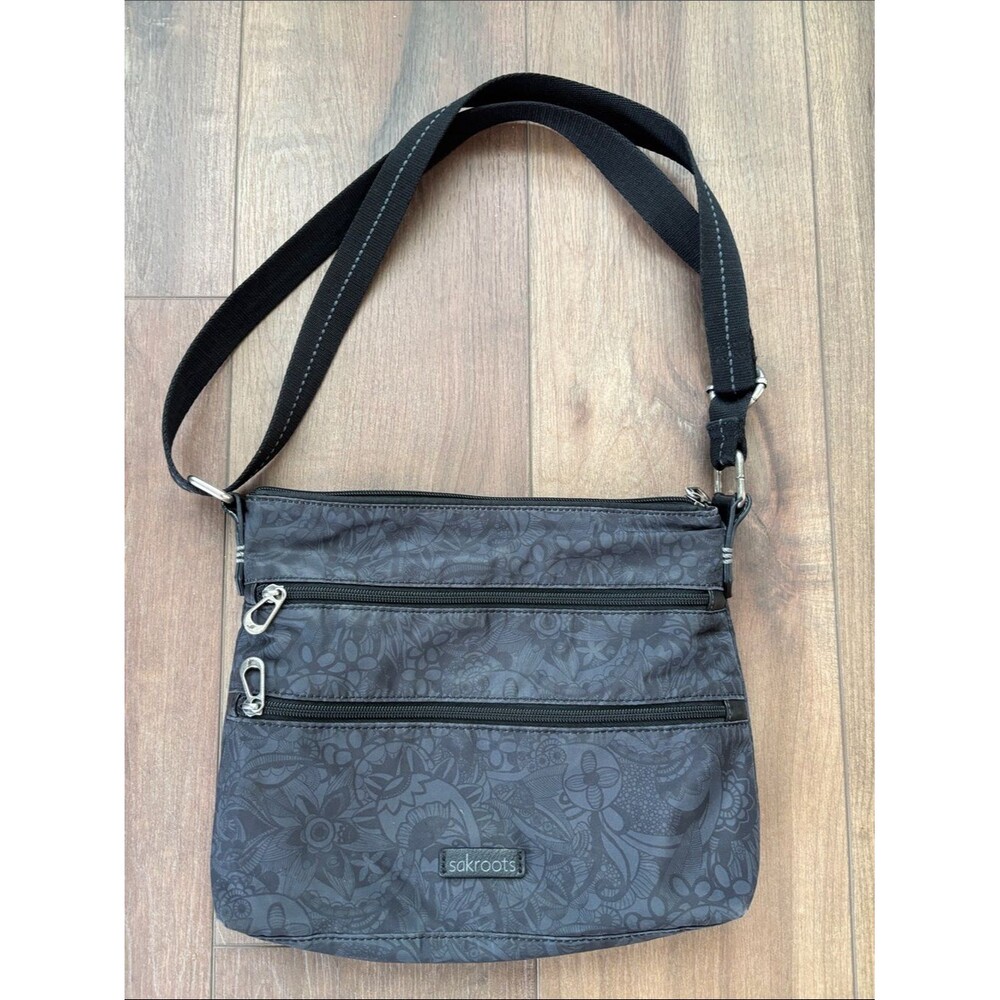 Sakroots Artist Circle Abstract Floral Black Travel Y2K Festival Crossbody Bag
